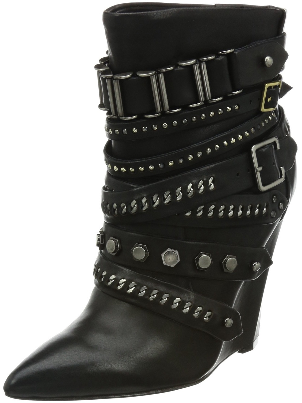L.A.M.B. Thacker Women's Black Studded Wedge Ankle Boot